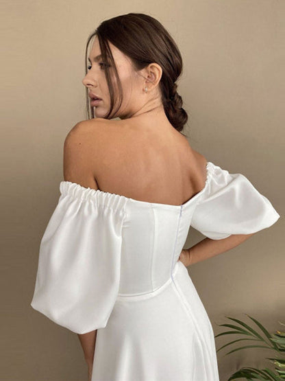 Midi Dress Bateau Neck Half Sleeves Semi Formal Party Dress