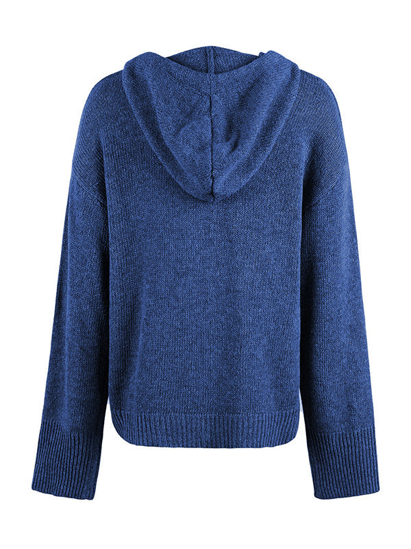 Wrap Buttoned Hooded Color Cardigan