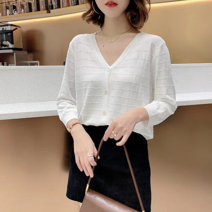 Ice Silk Knitted Cardigan Summer Matching Skirt Anti Loose Shawl Air Conditioning Shirt Outer Wear Thin Coat Top
