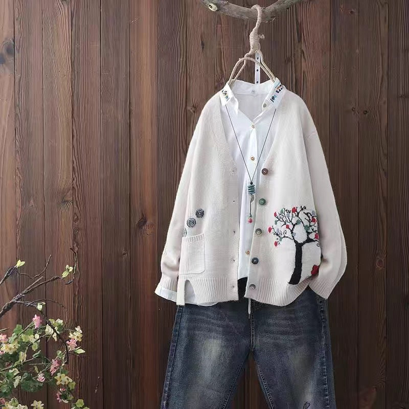 Vintage Botanical Long Sleeve Knit Cardigan elevenforest