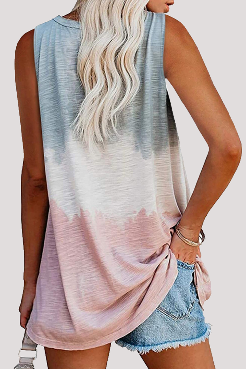 Patchwork Tie Dye Pocket V Neck T-shirts
