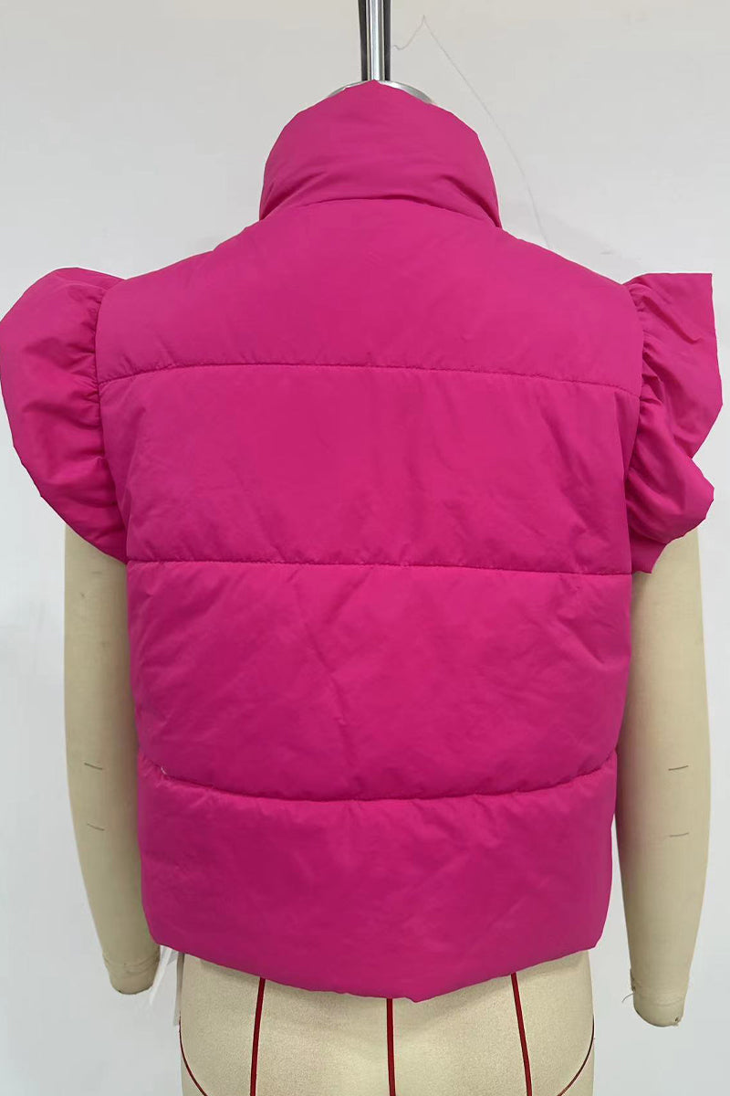 Daily Ruffle Zipper Mandarin Collar Waistcoats(3 Colors)