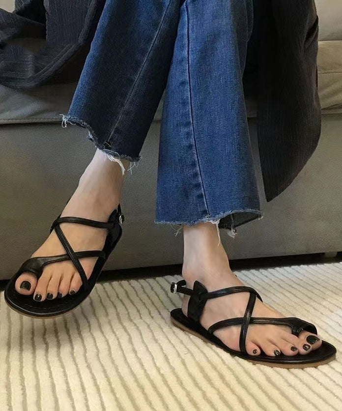 Unique Splicing Sandals Black Faux Leather Hollow Out Oi014
