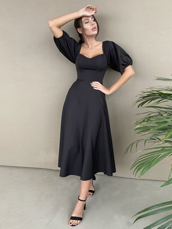 Midi Dress Bateau Neck Half Sleeves Semi Formal Party Dress