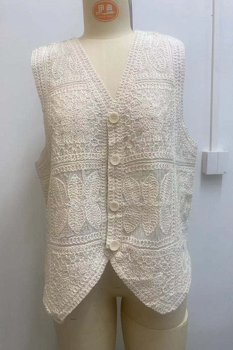 Buttons Embroidery V Neck Waistcoats