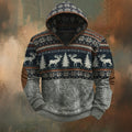 Comstylish Men's Vintage Merry Christmas Deer Art Hooded Flannel Sweatshirt