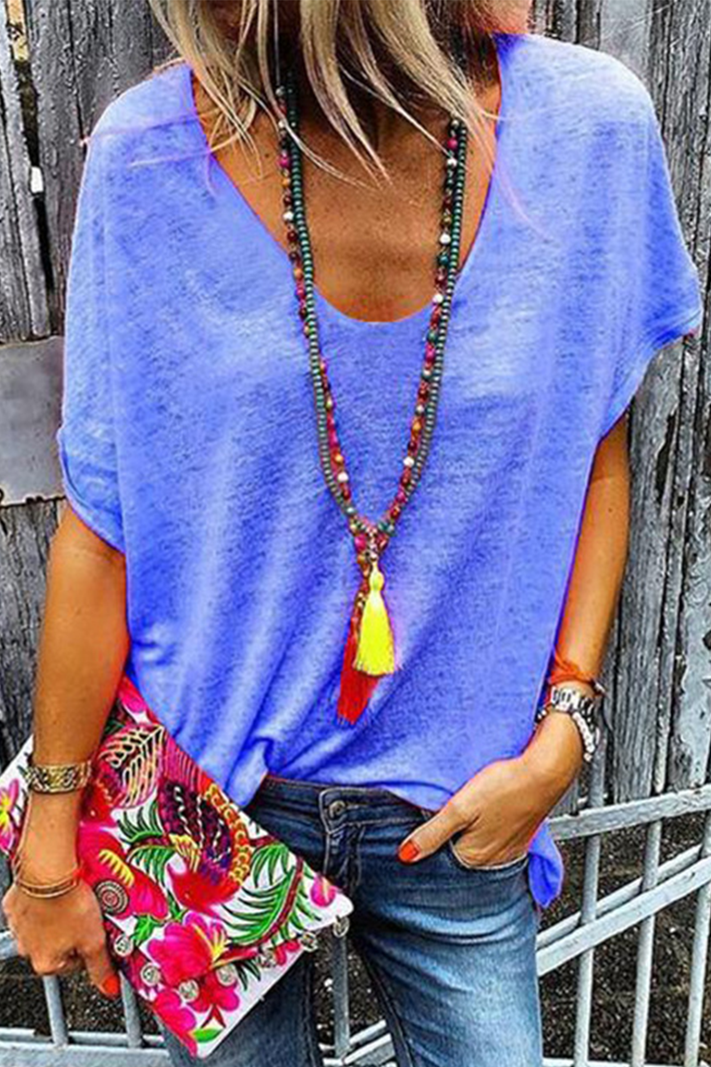 Patchwork V Neck T-shirts(6 Colors)