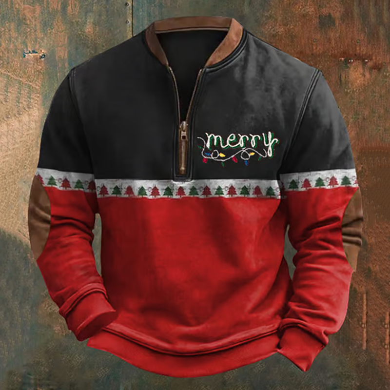 Comstylish Men's Vintage Merry Christmas In Lights Print Sweatshirt