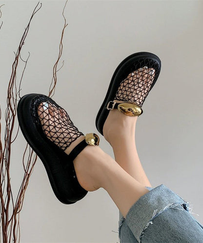 Black Hollow Out Breathable Mesh Platform Slide Sandals