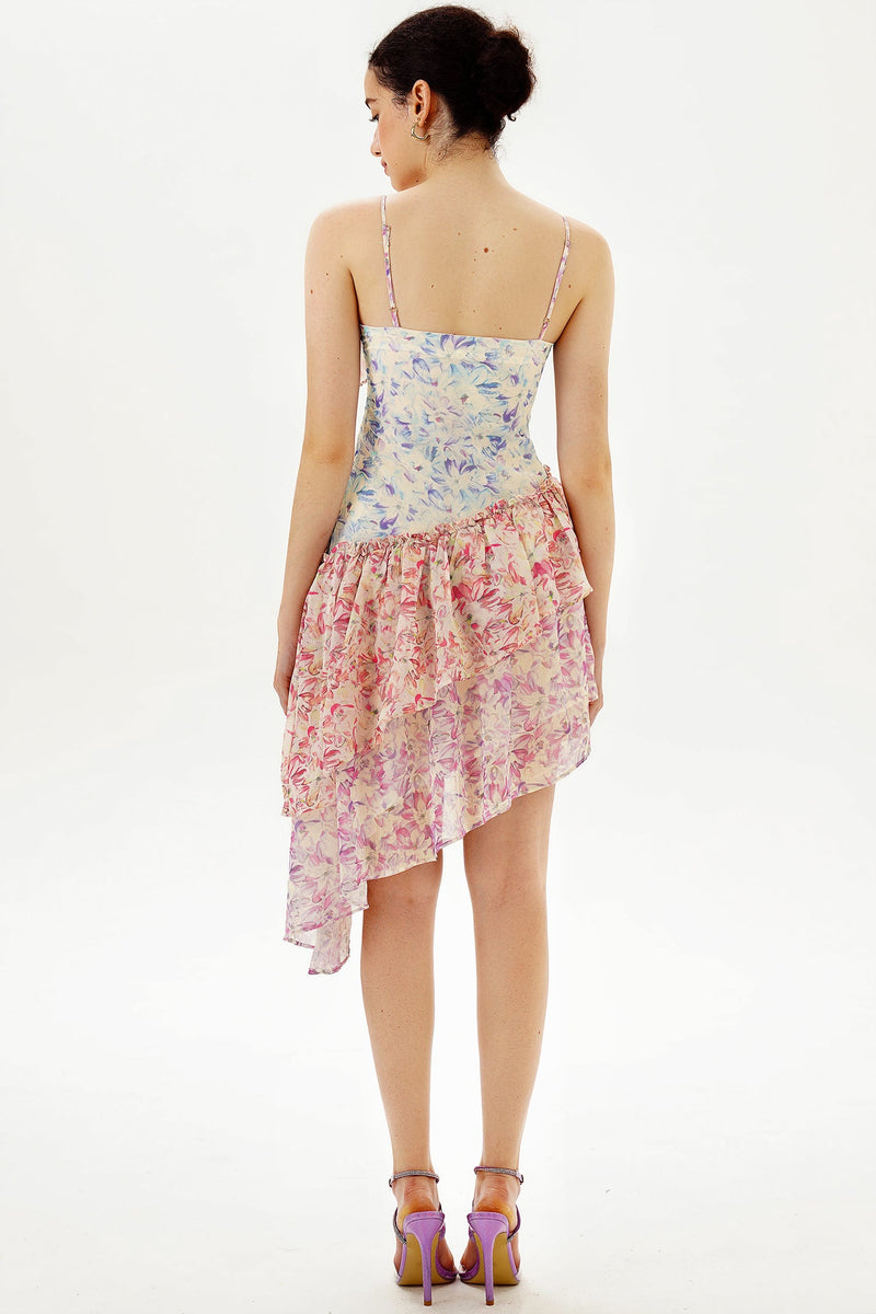 Ruffle Asymmetric Hem Cami Midi Dress