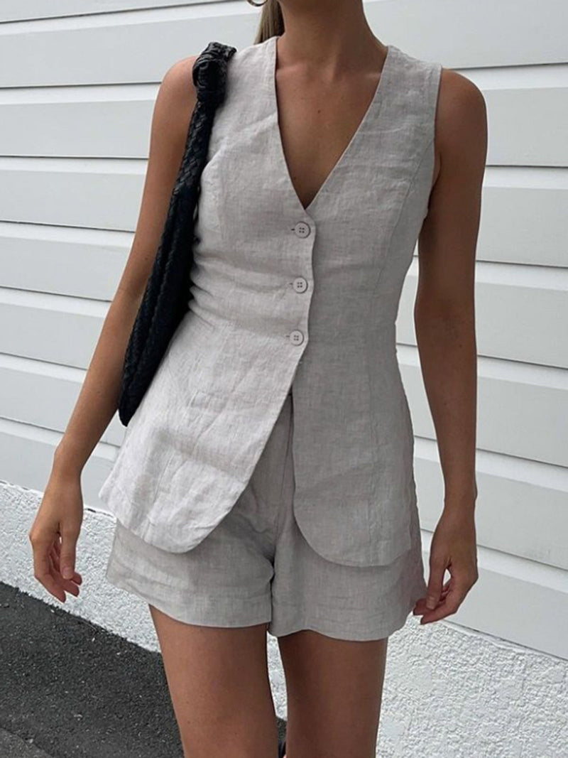 Drawstring Split Shorts Set