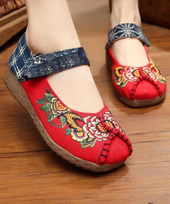 Red Cotton Embroidered Fabric Flat Shoes for Splicing Flats