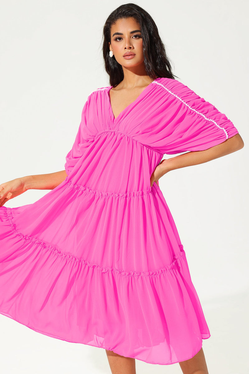V-neck Chiffon Midi Dress