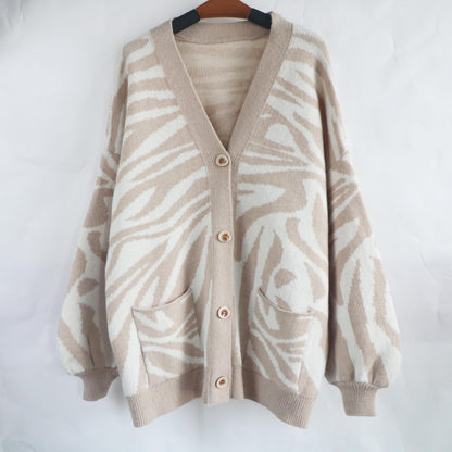 Autumn Winter Clothing Single Breasted Sweater Retro Lazy Knitted Mid Length Cardigan