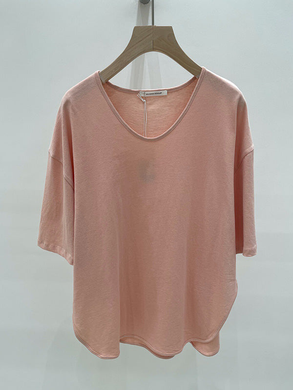 Loose Split-side Color V-neck T-shirts Tops