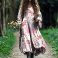 Vintage Floral Art Cotton Linen Comfy Maxi Dress artswardrobe