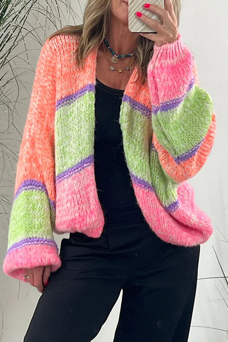 Plaid Contrast Cardigan Collar Outerwear
