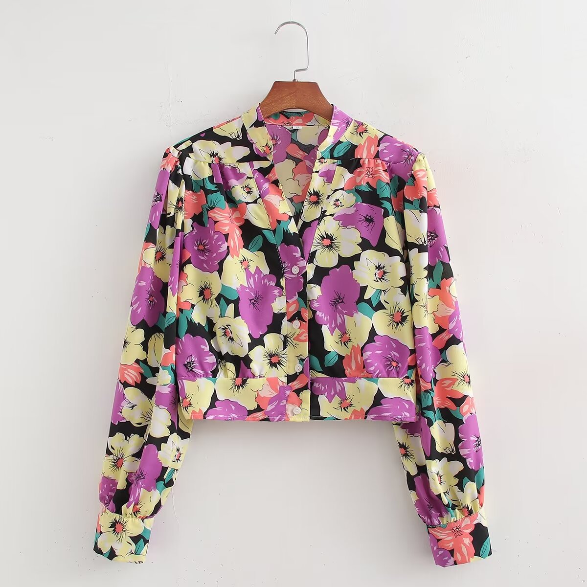 Spring Print Long Sleeve Loose Shirt – Flower Pattern Blouse
