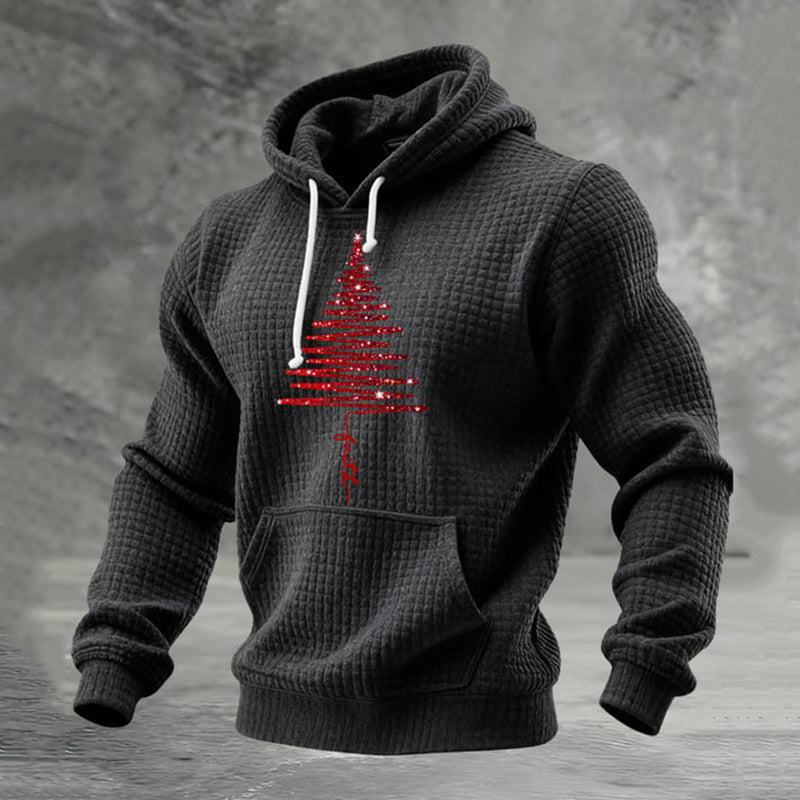 Comstylish Red Christmas Tree Pattern Warm Men's Hoodie