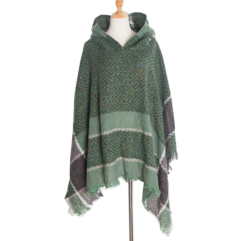 Vintage Herringbone Hooded Pullover Shawl elevenforest