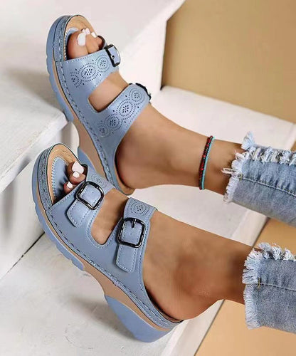 Splicing Wedge Yellow Slide Sandals Hollow Out Peep Toe Uu016