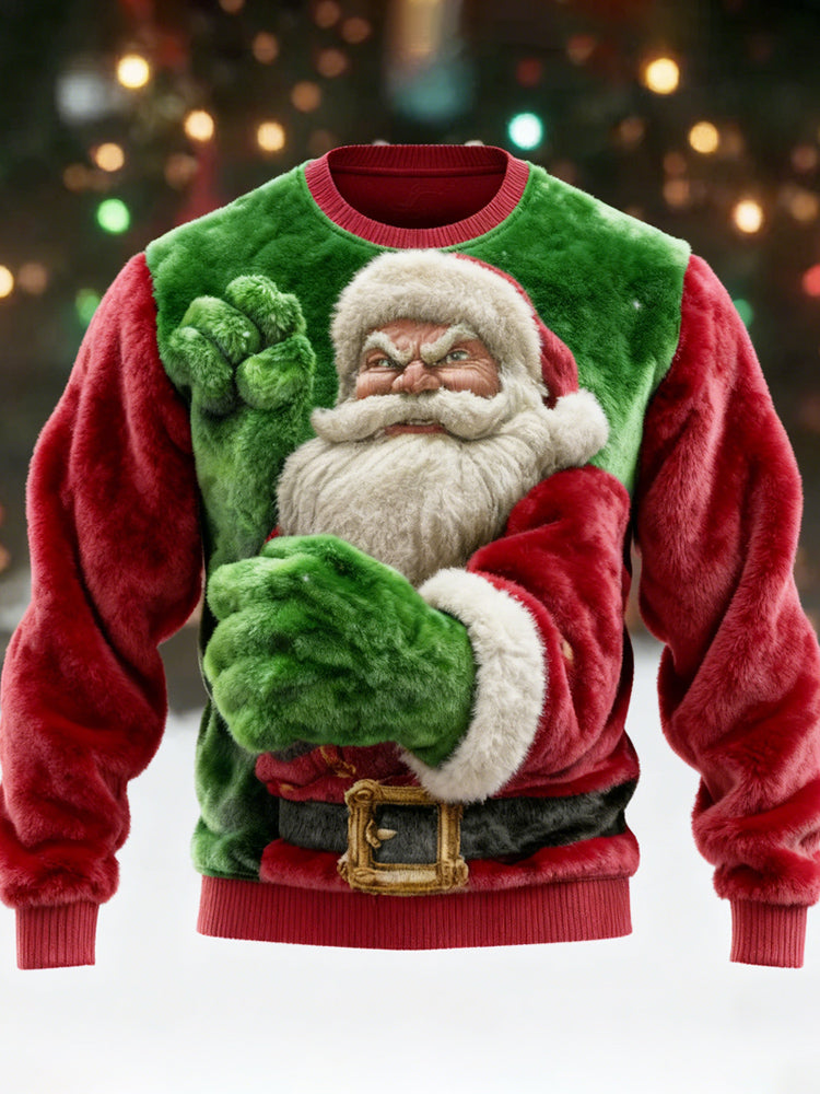 Comstylish Angry Santa Pattern Men's Flannel Sweatshirt