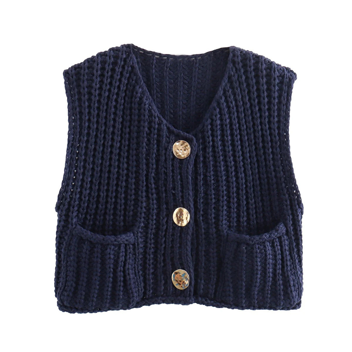 Large Buttons Color Knit Vest Cardigan