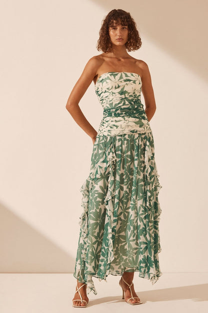 Ruched Strapless Midi Dress