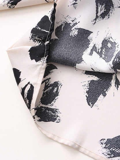 Loose Puff Sleeves Printed V-neck Blouses&shirts Tops
