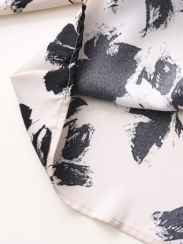 Loose Puff Sleeves Printed V-neck Blouses&shirts Tops