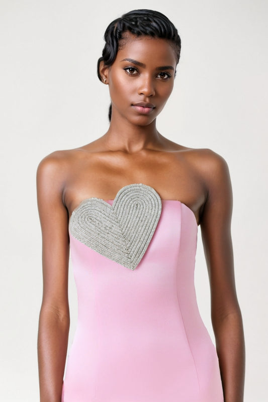 Claire Diamante Heart Strapless Maxi Dress