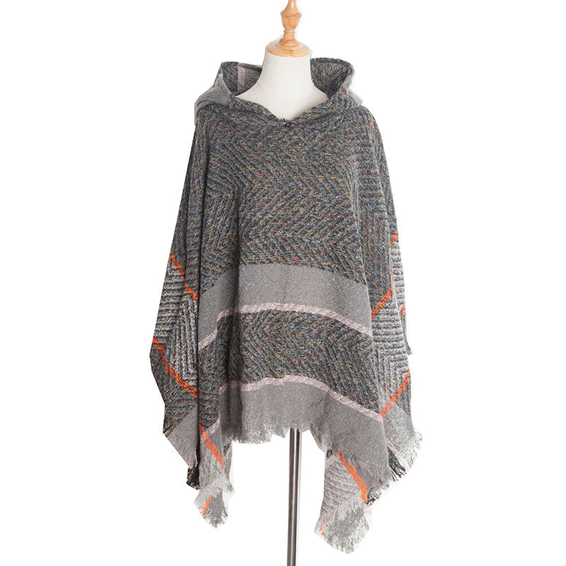 Vintage Herringbone Hooded Pullover Shawl elevenforest