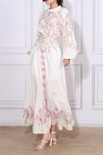 Puff Sleeve Top ?bow High Waist Maxi Skirt Set