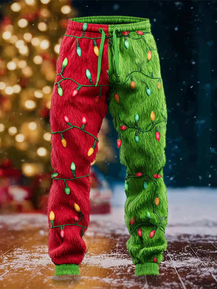 Comstylish Christmas Lights Pattern Men's Flannel Pants