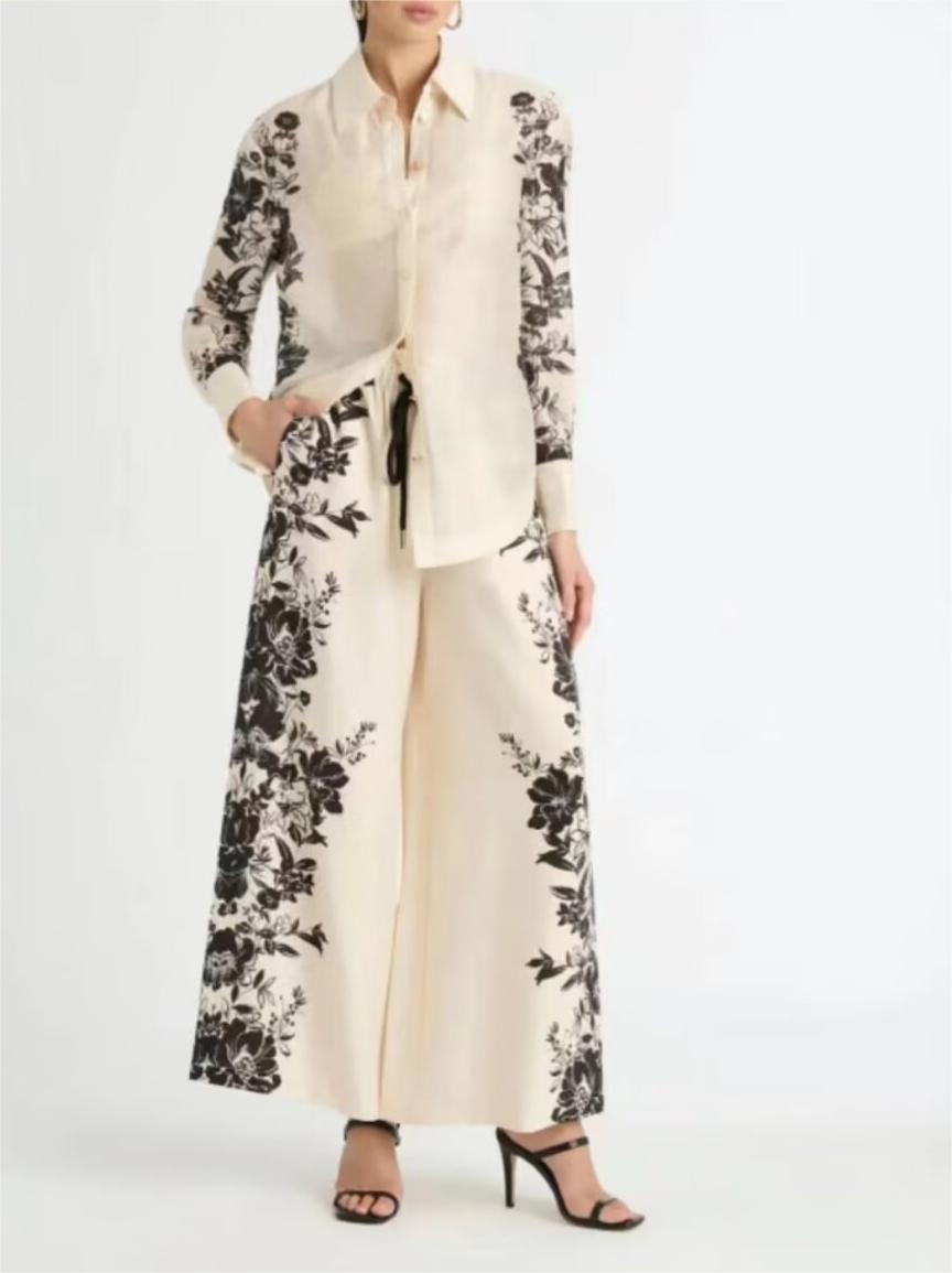 ’s Side Print Suit Shirt Pants Loose Suit for Spring Autumn