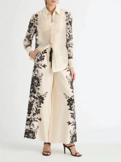 ’s Side Print Suit Shirt Pants Loose Suit for Spring Autumn