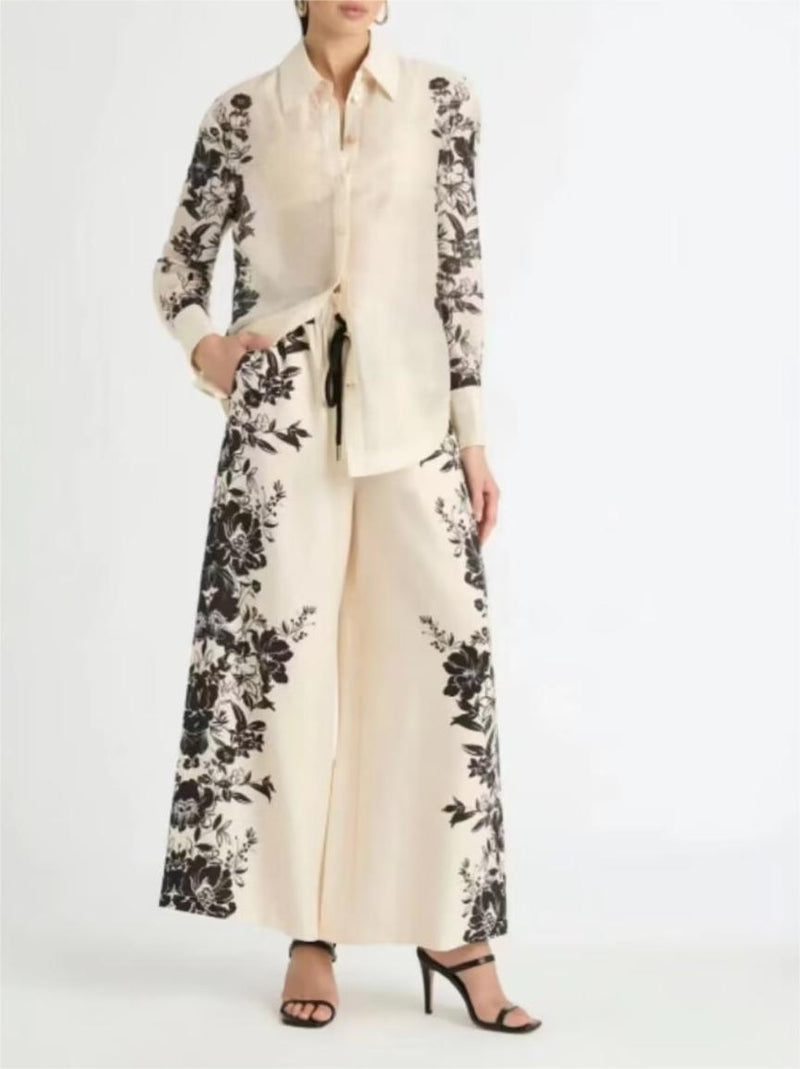 ’s Side Print Suit Shirt Pants Loose Suit for Spring Autumn