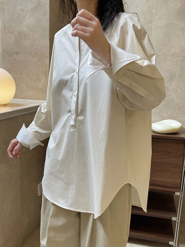 Urban Long Sleeves Loose Contrast Color Round-neck Blouses&shirts Tops