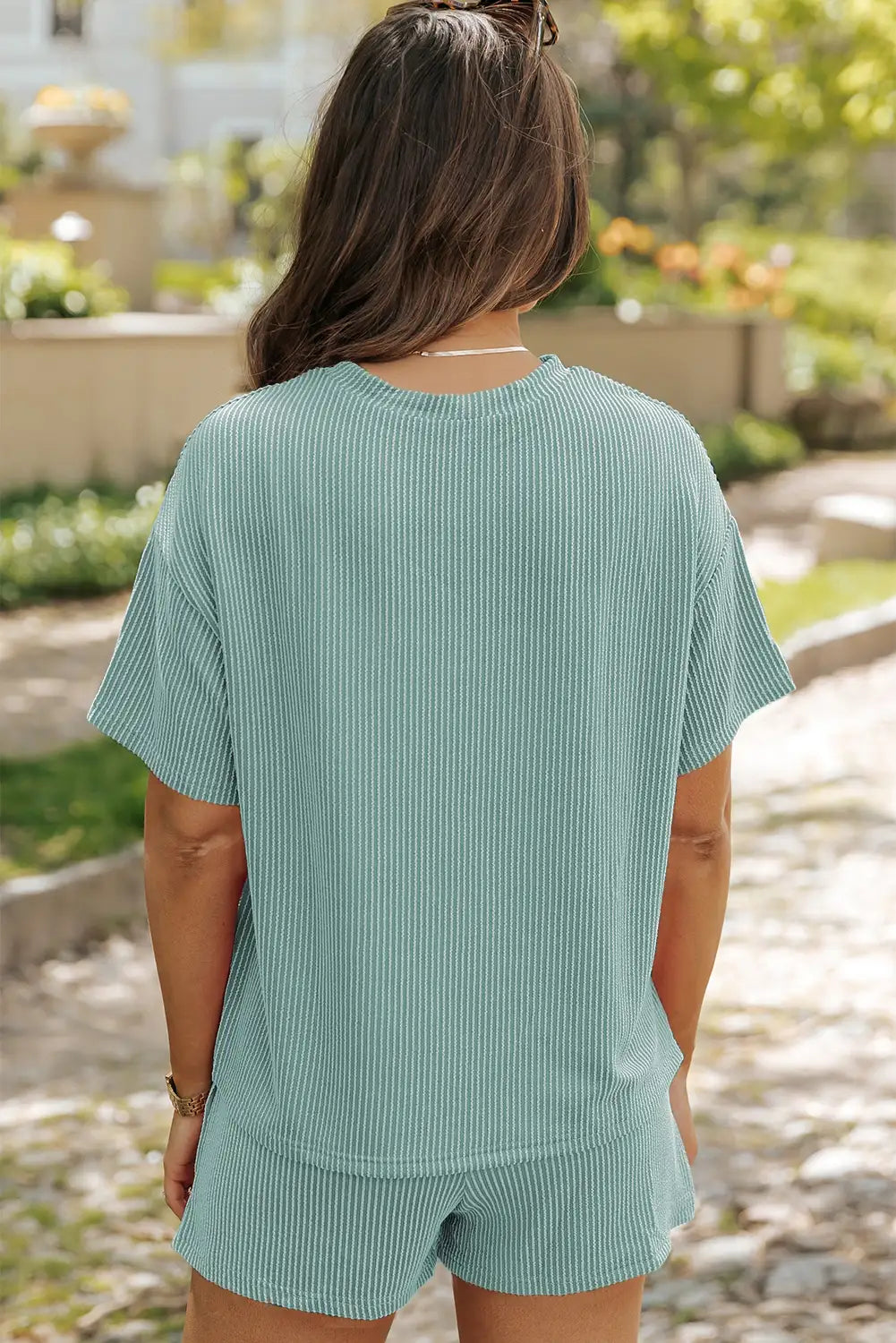 Iceland Blue Ribbed Knit Tee and Shorts Set