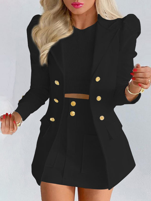 Printed Princess Sleeve Commuter Slim Skirt Suit New Style