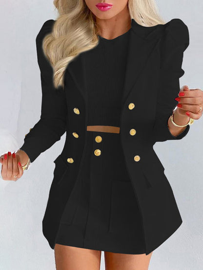 Printed Princess Sleeve Commuter Slim Skirt Suit New Style