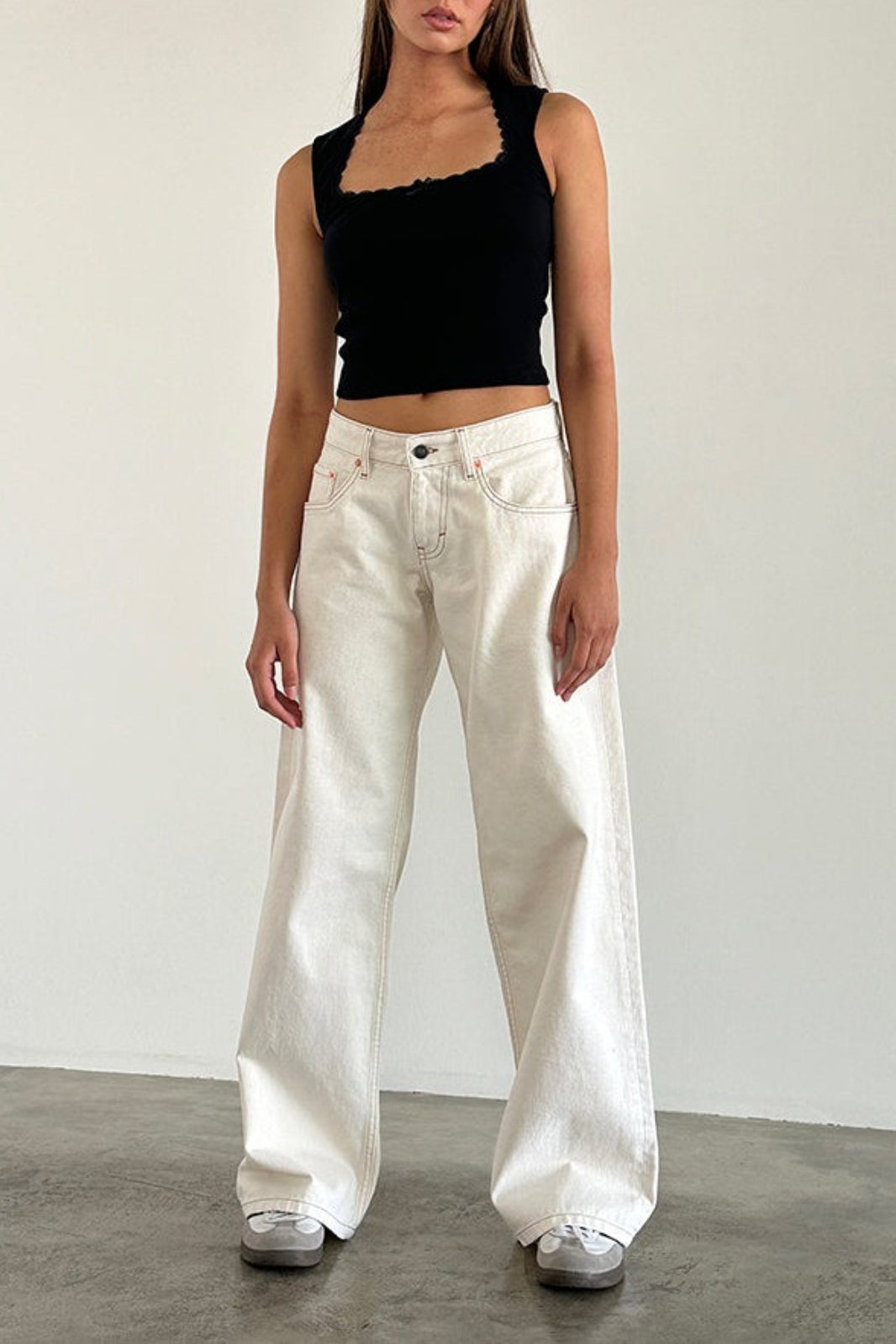 Low Rise Washed Straight Jeans