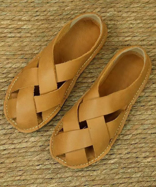 Comfortable Hollow Out Sandals Ginger Cowhide Leather Oi020