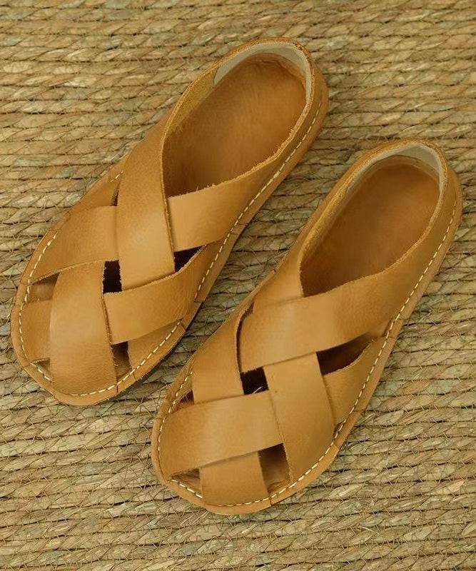 Comfortable Hollow Out Sandals Ginger Cowhide Leather Oi020