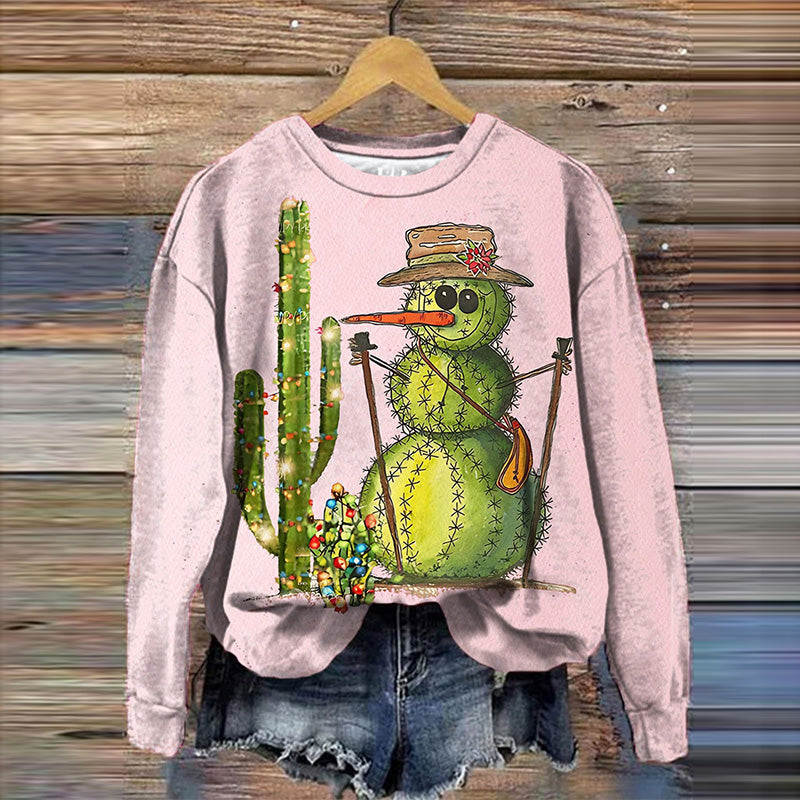 Comstylish Western Style Fun Cactus Snowman Inspired Christmas Sweatshirt