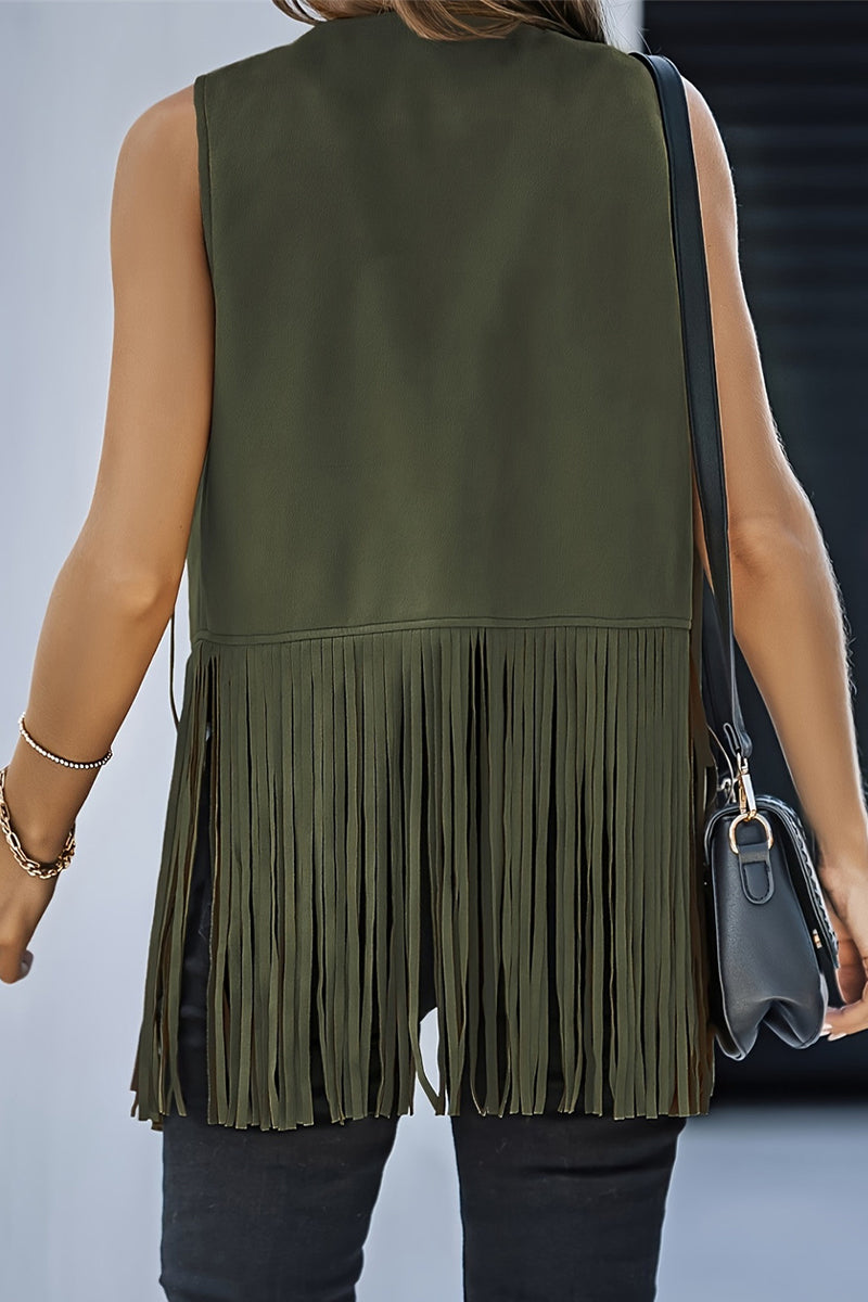 Color Fringed Trim V Neck Waistcoats(6 Colors)