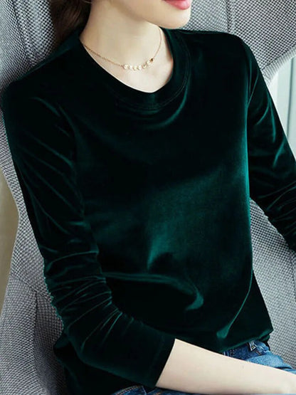 Spring Long Sleeve Loose Early Autumn T-shirt Gold Velvet Short Paragraph Bottoming Shirt New Top