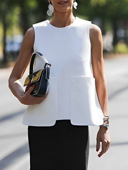 A-line Loose Color Split-joint Round-neck Vest Top