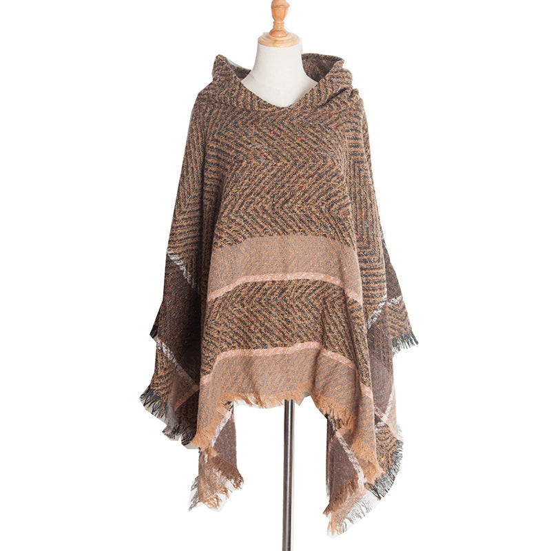 Vintage Herringbone Hooded Pullover Shawl elevenforest