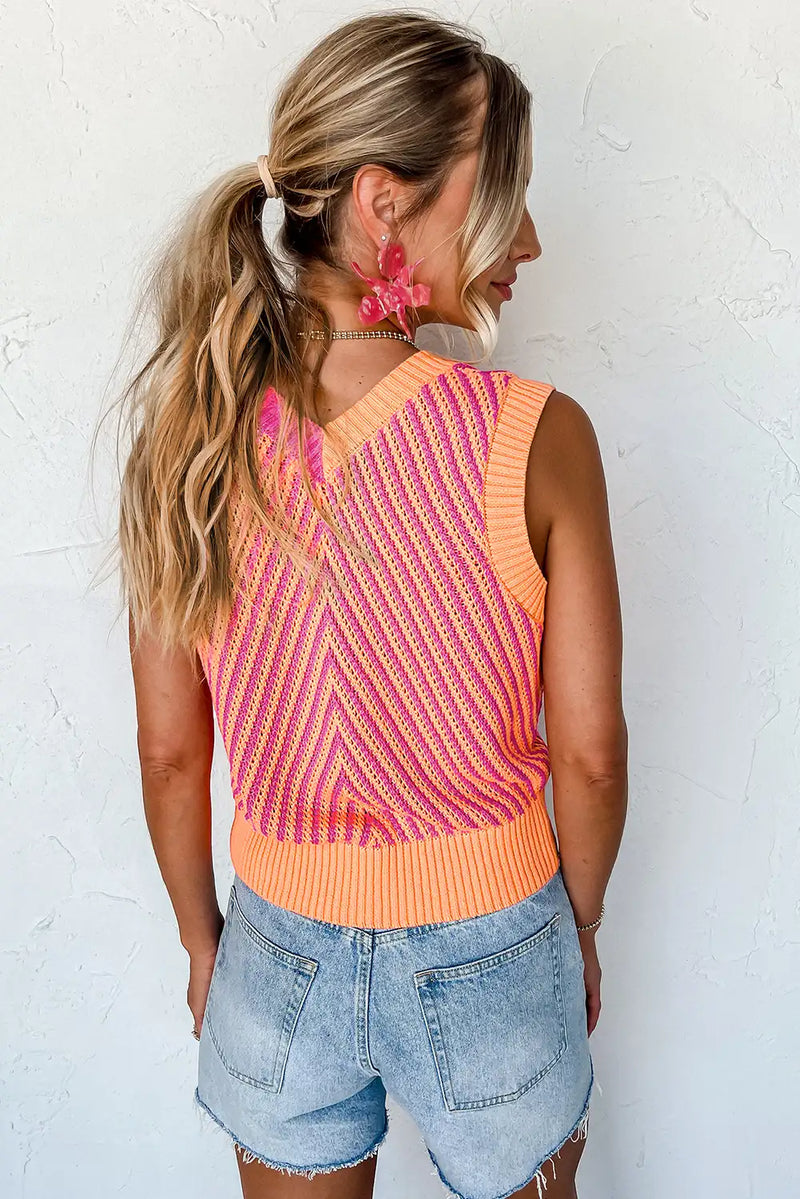 Chevron Pink Knit V Neck Sweater Vest